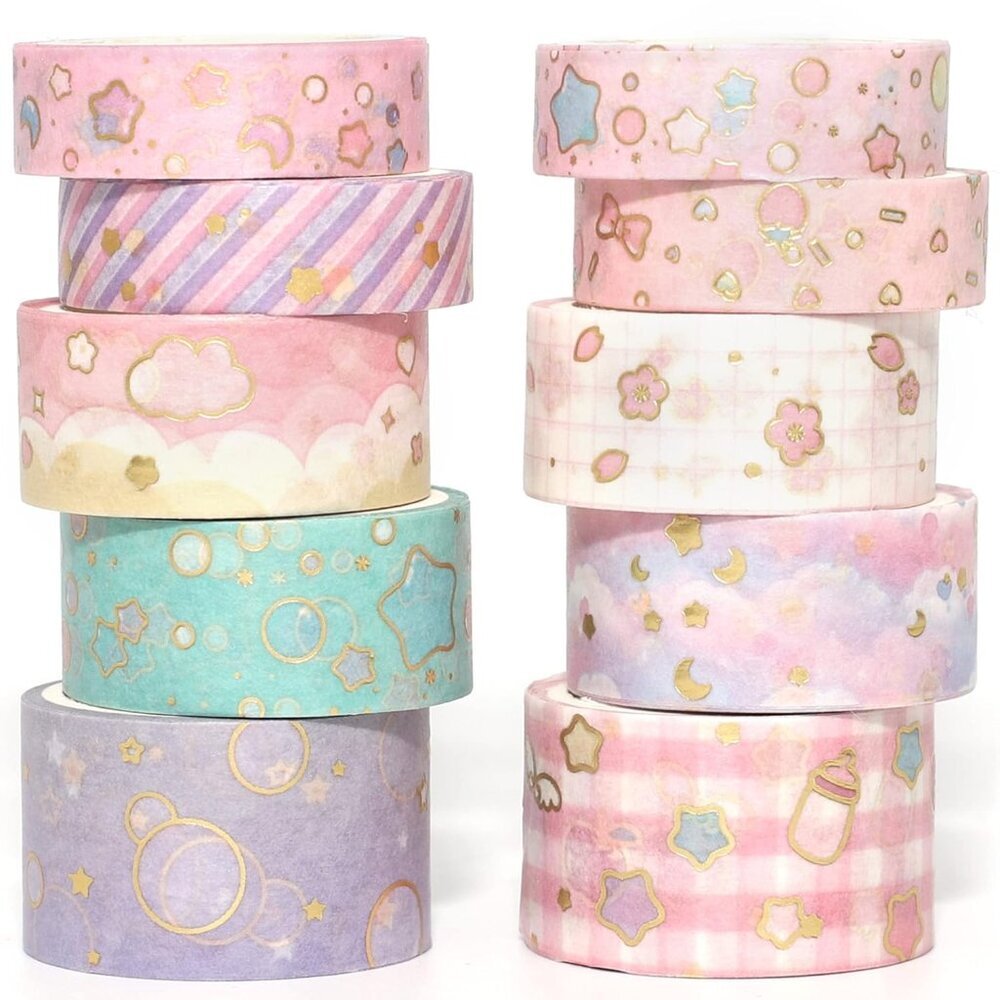 Creative Washi Tape Set 10 Rolls Gold Foil Print Decorative Masking Tapes for Ar